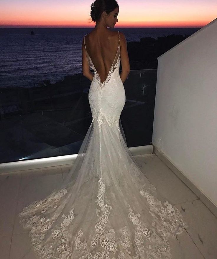 Mermaid Spaghetti Straps Rustic Wedding Dresses Backless Wedding