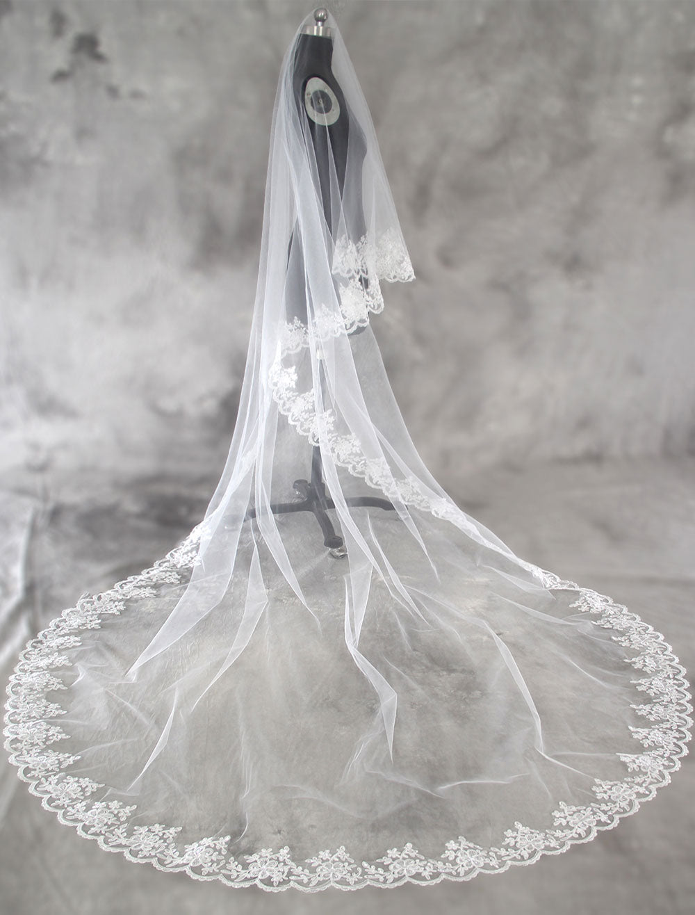 Lace Applique Tulle Cathedral Veil