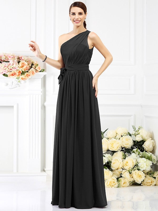 Charming One Shoulder Sash/Ribbon/Belt Sleeveless Long Chiffon