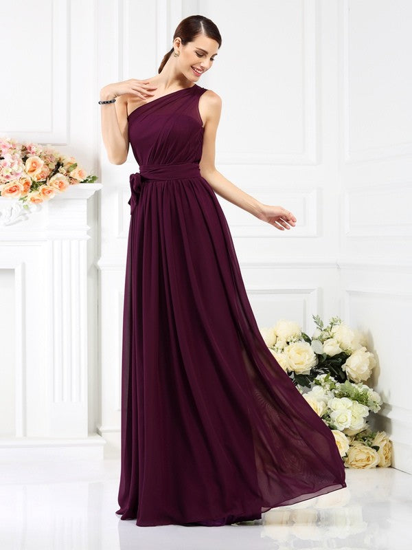 Charming One Shoulder Sash/Ribbon/Belt Sleeveless Long Chiffon