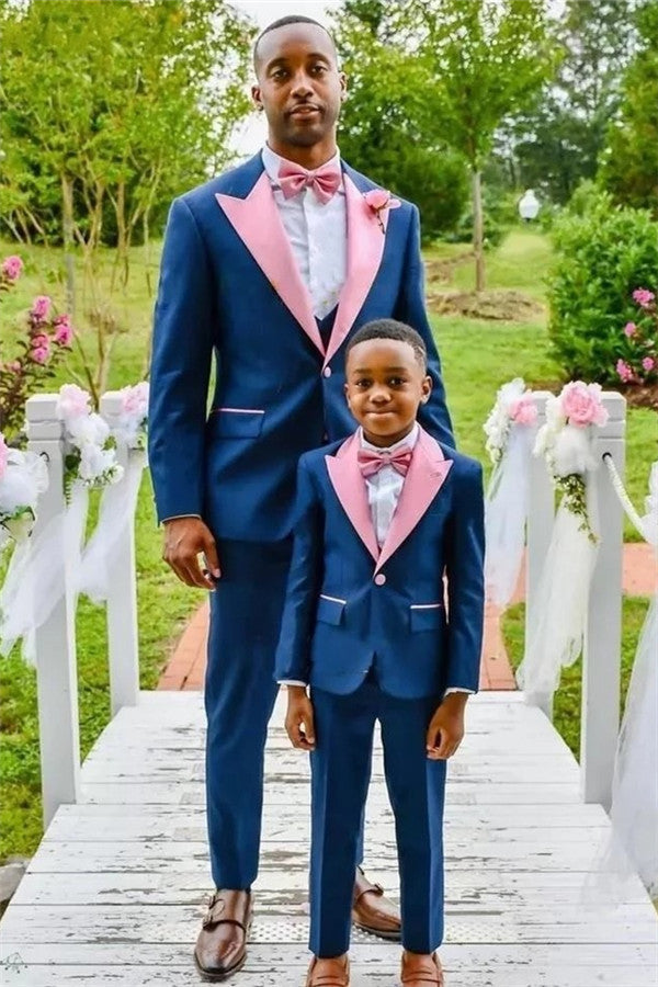 Dark Blue One Button Wedding Groom Suit with Pink Lapel Ballbella