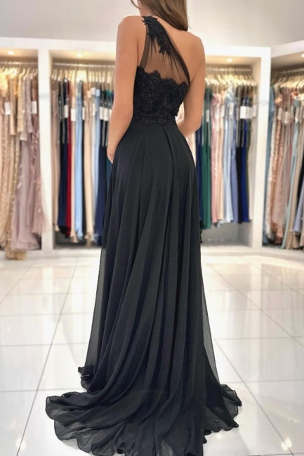 long one shoulder lace bridesmaid dress