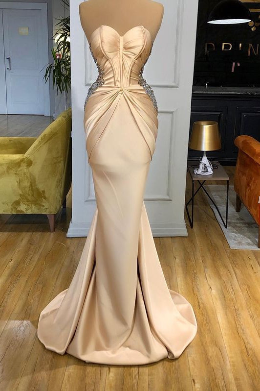 Champagne Satin Mermaid sweet-heart Long Evening Prom Dresses, Off Sho –  MarryLover