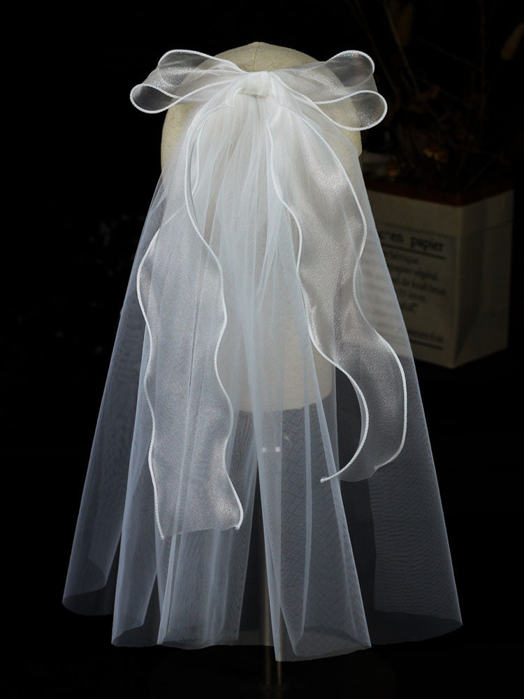 Classic Ivory Two-Tier Flowers Tulle Cut Edge Wedding Veils – Ballbella