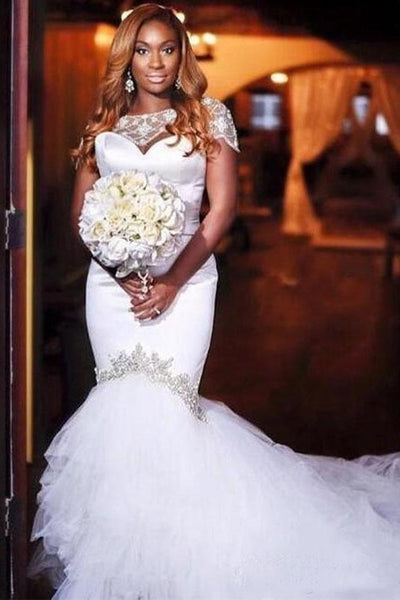 AmazingMermaid Lace Bowknot Wedding Bride Dress Detachable