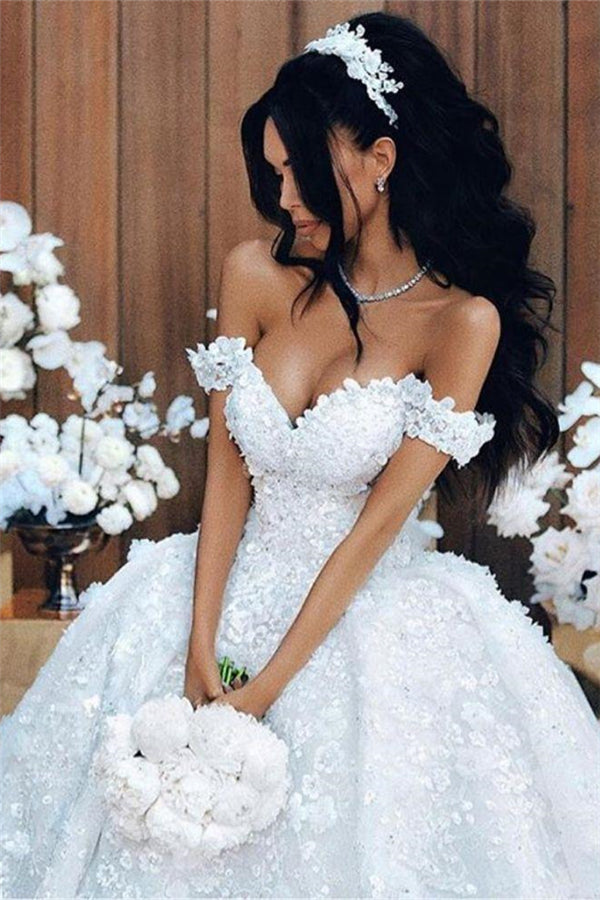 Off The Shoulder Appliques Luxurious Wedding Dresses Princess Ball Gown  Modern Bride Dress – Ballbella