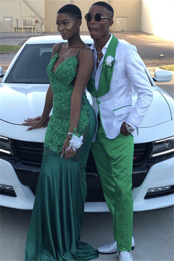 White and clearance green prom dress