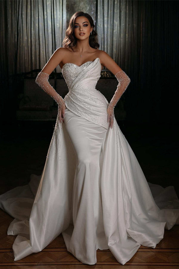 Gorgeous Sweetheart Mermaid Wedding Dress Beadings Overskirt Long