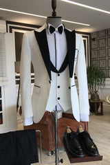 3-pieces White Men's Prom Suits mixed Black Peaked Lapel-Ballbella