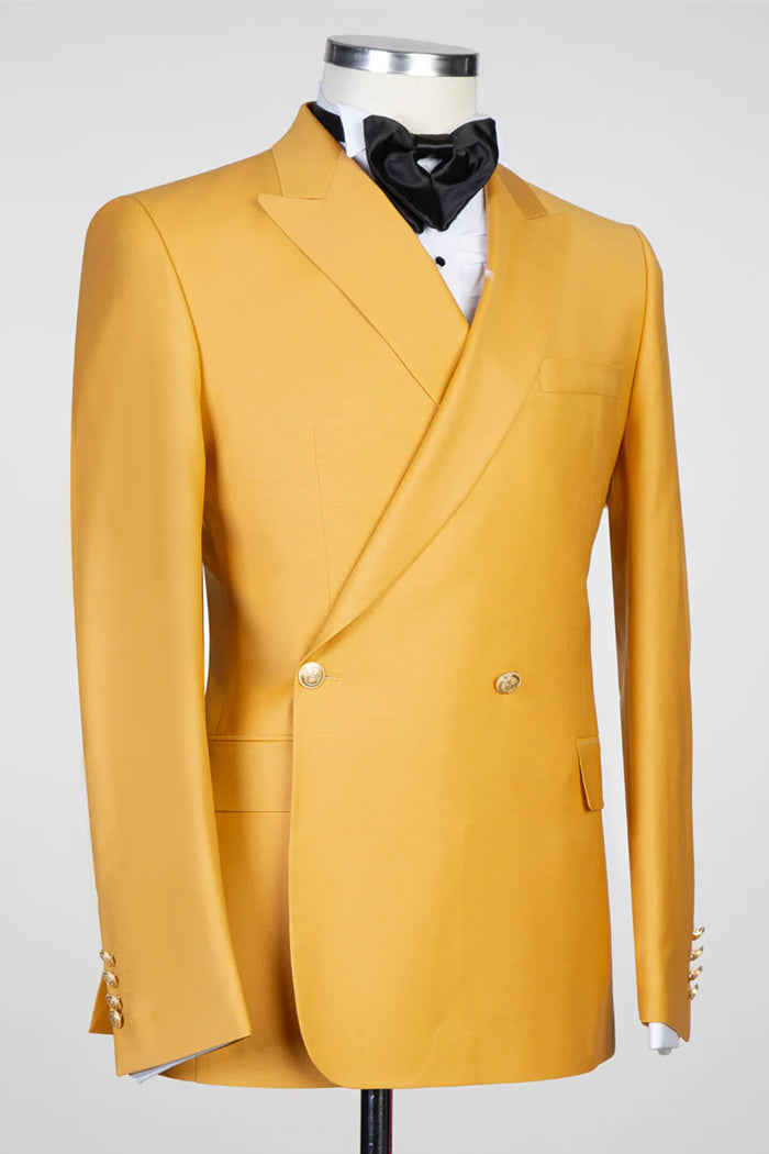 Yellow Peaked Lapel Double-Breasted Prom Suit