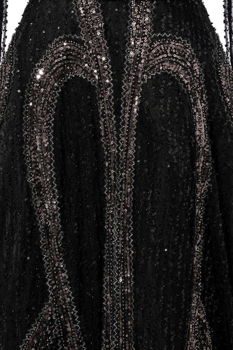 Black Long sleeves V-neck Luxury Sparkle Princess Evening Dresses