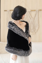 Black Mink Cashmere Rounded Corners Wedding Shawl with Grey Edges-Ballbella