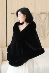 Black Mink Cashmere Rounded-Edge Wedding Shawl-Ballbella