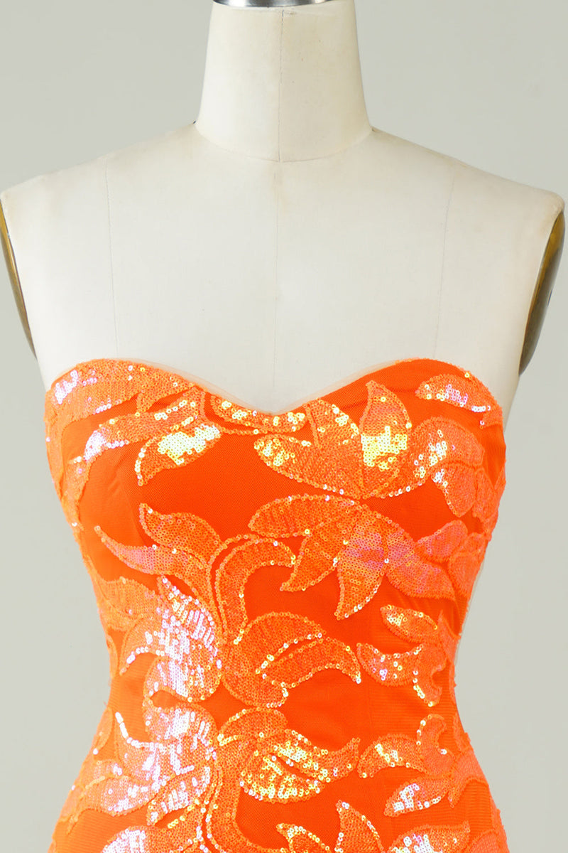 Orange Strapless Tight Homecoming Dress