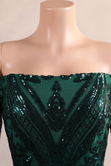 Dark Green Off-the-shoulder Long sleeves Sequin Mermaid Prom Dresses-Ballbella