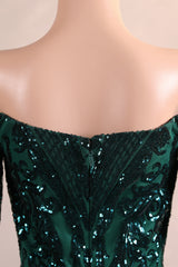 Dark Green Off-the-shoulder Long sleeves Sequin Mermaid Prom Dresses-Ballbella