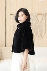 Elegant Black Korean-Style Mink Cashmere Outerwear Winter Wedding Warmth Coat-Ballbella