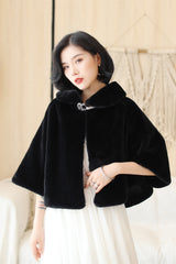 Elegant Black Korean-Style Mink Cashmere Outerwear Winter Wedding Warmth Coat-Ballbella