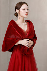 Elegant Burgundy Ears-Embellished Wedding Dress Shawl-Ballbella