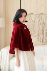 Elegant Burgundy Korean-Style Mink Cashmere Outerwear Winter Wedding Warmth Coat-Ballbella