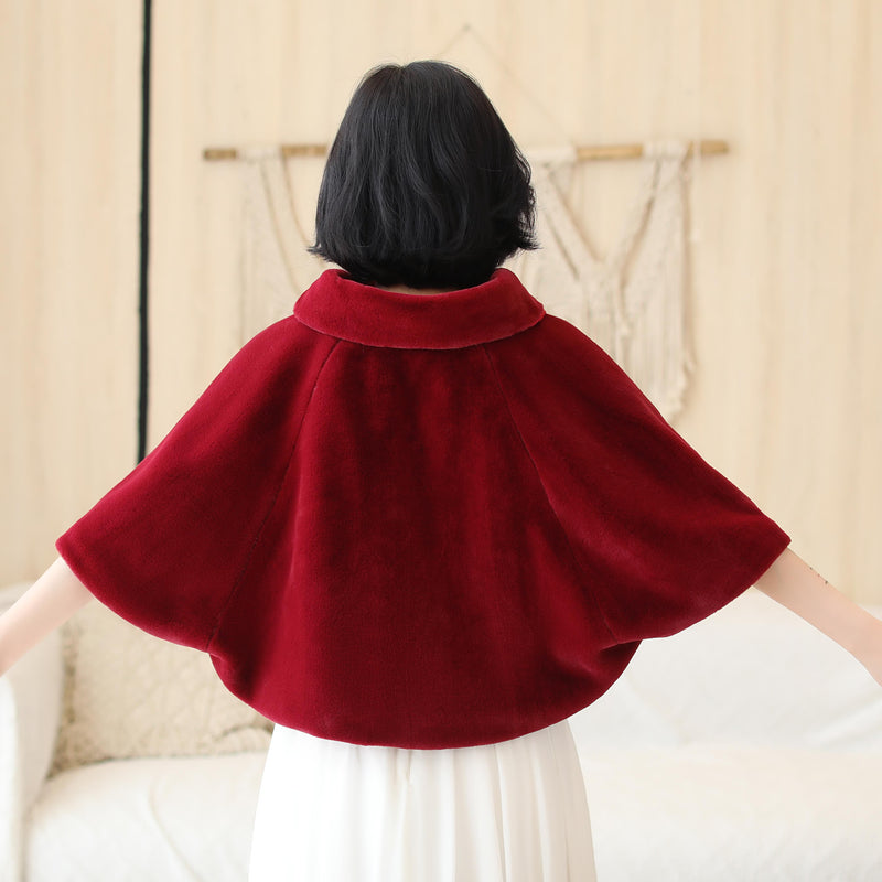 Elegant Burgundy Korean-Style Mink Cashmere Outerwear Winter Wedding Warmth Coat-Ballbella