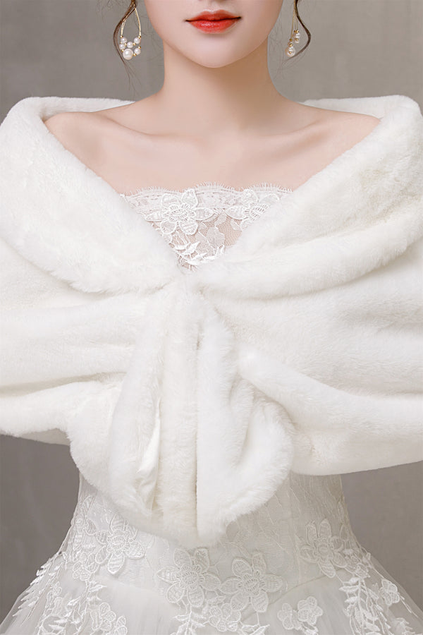 Elegant Pure-White Ears-Embellished Wedding Dress Shawl-Ballbella