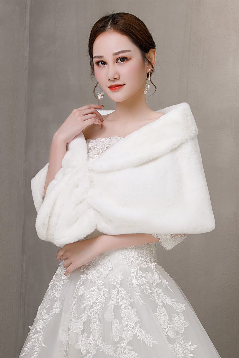 Elegant Pure-White Ears-Embellished Wedding Dress Shawl-Ballbella