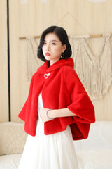 Elegant Red Korean-Style Mink Cashmere Outerwear Winter Wedding Warmth Coat-Ballbella