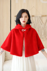 Elegant Red Korean-Style Mink Cashmere Outerwear Winter Wedding Warmth Coat-Ballbella