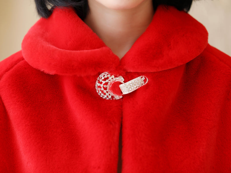 Elegant Red Korean-Style Mink Cashmere Outerwear Winter Wedding Warmth Coat-Ballbella