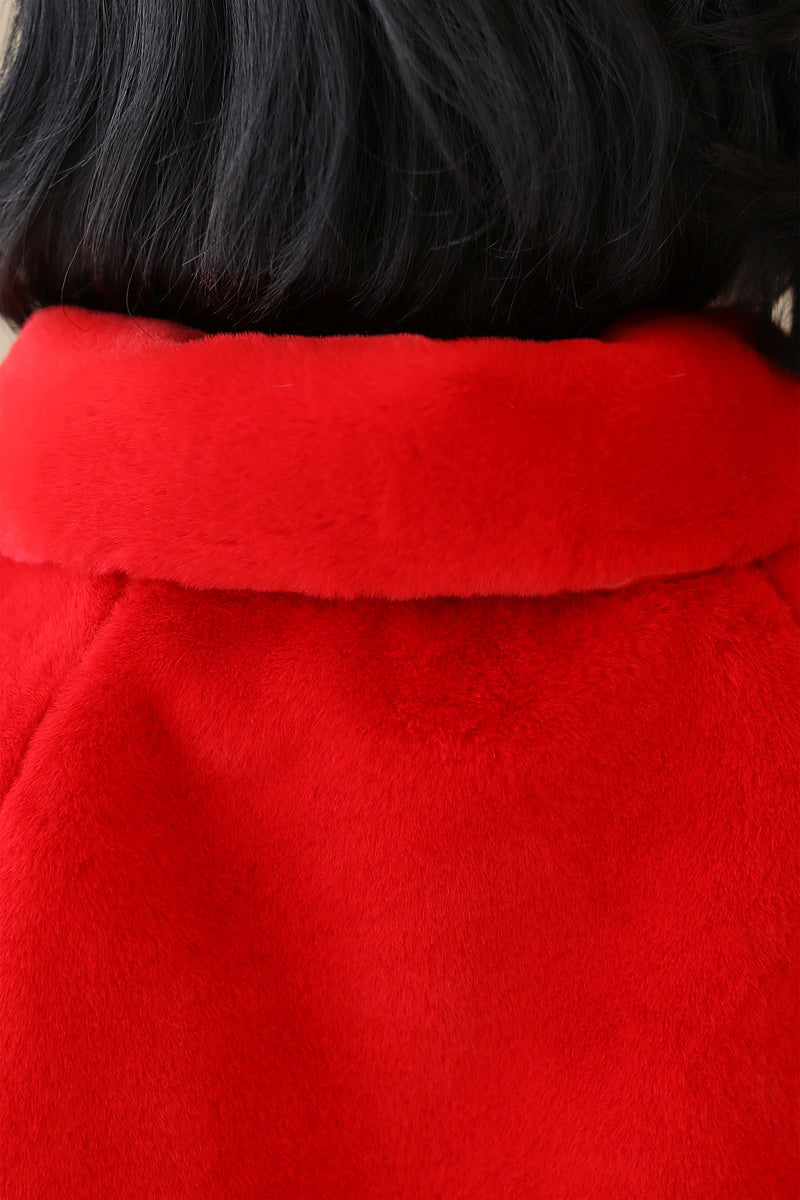 Elegant Red Korean-Style Mink Cashmere Outerwear Winter Wedding Warmth Coat-Ballbella