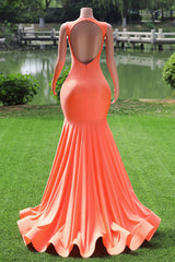 Elegant V-neck Orange Open Back Mermaid Floor Length Prom Dresses