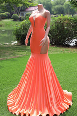 Elegant V-neck Orange Open Back Mermaid Floor Length Prom Dresses