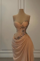 Gorgeous Sweetheart Beaded Pleated Floor length Prom Dresses