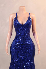 Halter V-neck Royal Blue Sequin Sparkle Feathers Prom Dresses-Ballbella