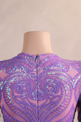 Long sleeves Feather Lilac Sequin Sparkle Mermaid Prom Dresses-Ballbella