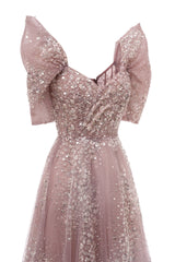 Off the shoulder Dusty Pink A-line Belt Evening Dresses