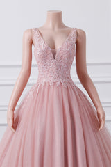 Sleeveless Dusty Pink Luxury Beaded Ball Gown Quince Dresses-Ballbella