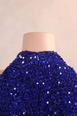 Royal Blue Sequin Mermaid High Neck Keyhole Prom Dresses