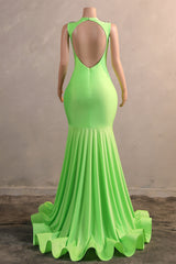 Sage Green Silver Beaded Luxury Mermaid Floor Length Prom Dresses