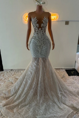 Sleeveless Silver Sparkle Appliques V-neck Mermaid Court Train Prom Dresses