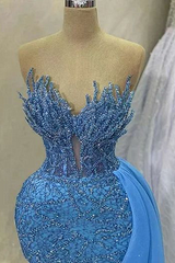 Classy Sweetheart Blue Dusty Mermaid Floor length Sleeveless Prom Dresses