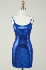 Elegant Royal Blue Sequined Backless Tight Homecoming Dress-Ballbella