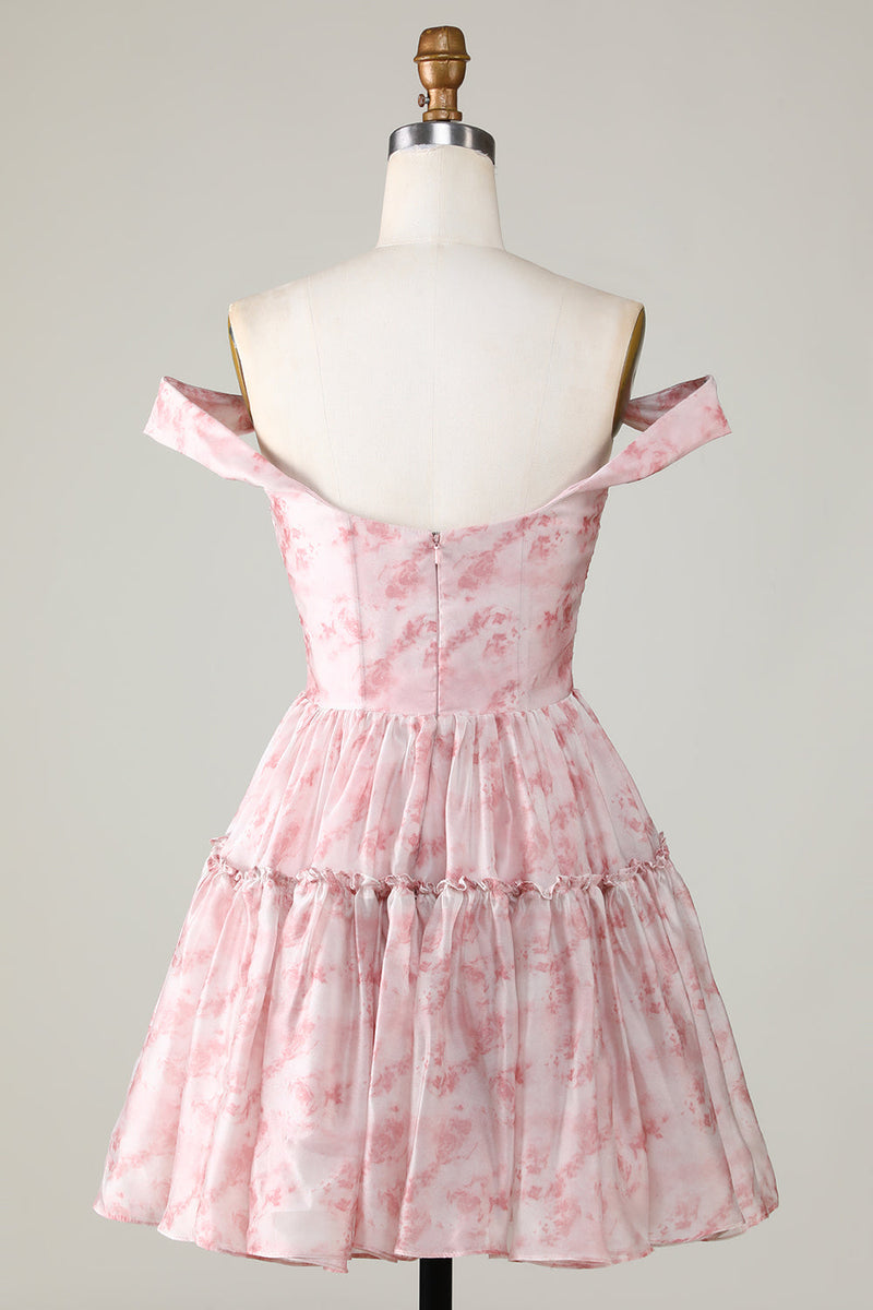 Blush Printed A-Line Homecoming Dress with Ruffles-Ballbella