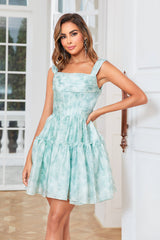 Blush Printed A-Line Homecoming Dress with Ruffles-Ballbella