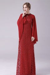 A-Line ankle-length high collar beaded mother's dress-Ballbella