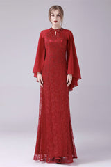 A-Line ankle-length high collar beaded mother's dress-Ballbella