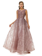 A-line Beaded Jewel Appliques Lace Floor-length cap sleeve Prom Dress-Ballbella