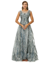 A-line Cap Sleeve Jewel Appliques Lace Floor-length Prom Dress-Ballbella