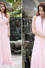 A-line Halter Floor Length Chiffon Beading Backless Prom Dress-Ballbella